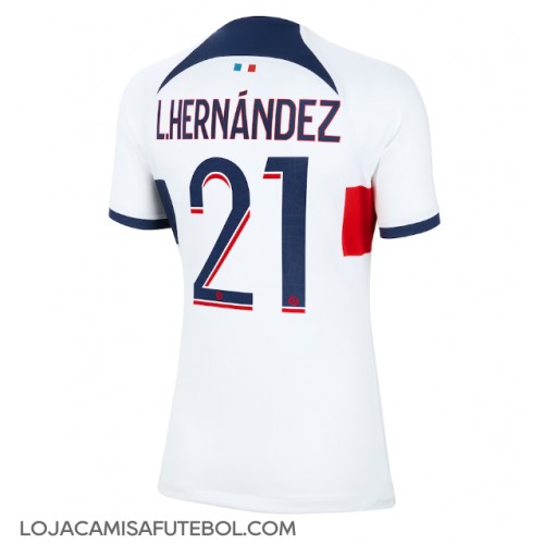 Camisa de Futebol Paris Saint-Germain Lucas Hernandez #21 Equipamento Secundário Mulheres 2023-24 Manga Curta